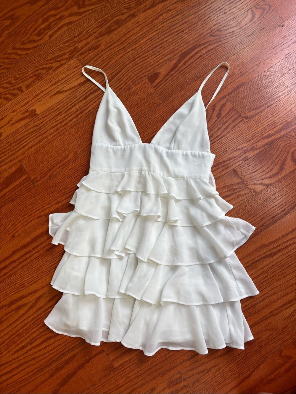 NBD White Tiered Ruffle Mini Dress
